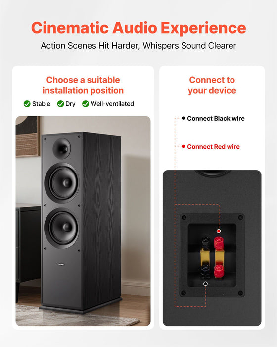 Floorstanding Speaker, 2-Way, Floor-Standing Tower Speaker with 25.4 mm Tweeter, Dual 203.2 mm Woofers, 600W Peak, 50Hz–20kHz Frequency Response, Durable MDF Enclosure, for Home Audio, Single