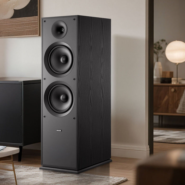 Floorstanding Speaker, 2-Way, Floor-Standing Tower Speaker with 25.4 mm Tweeter, Dual 203.2 mm Woofers, 600W Peak, 50Hz–20kHz Frequency Response, Durable MDF Enclosure, for Home Audio, Single