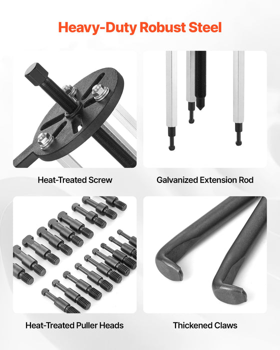 VEVOR 21-in-1 Bearing Puller Set, 21 PCS 3-Jaw Hook Puller for Internal External Bearings and Bearing Without Inner Shaft, Multifunctional Bearing Removal Tool with Heavy Duty Portable Storage Case