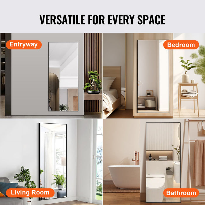 VEVOR Full Length Mirror, 1800x785 mm, Extra Large Standing Hanging or Leaning Rectangle Floor Mirror with Tempered Glass Aluminum Alloy Frame, Full Body Dressing Mirror for Living Room Bedroom, Black
