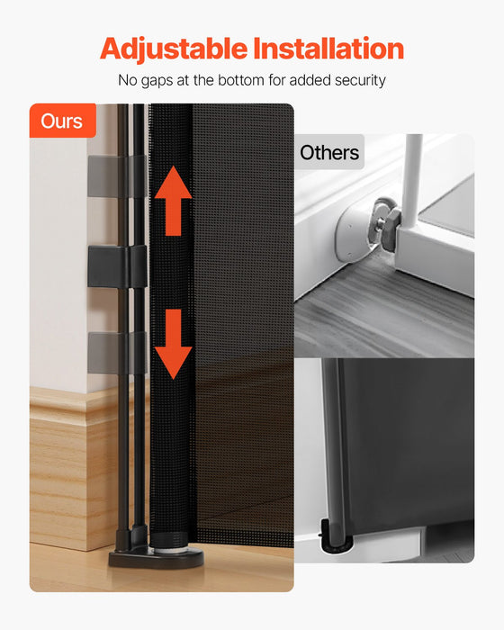 VEVOR Retractable Baby Gate, 870 mm Tall, Extends up to 2800 mm Wide, Retractable Gate for Kids or Pets, Mesh Material, Easy to Install for Indoor Stairs, Doorways, Hallways, Playrooms, Black