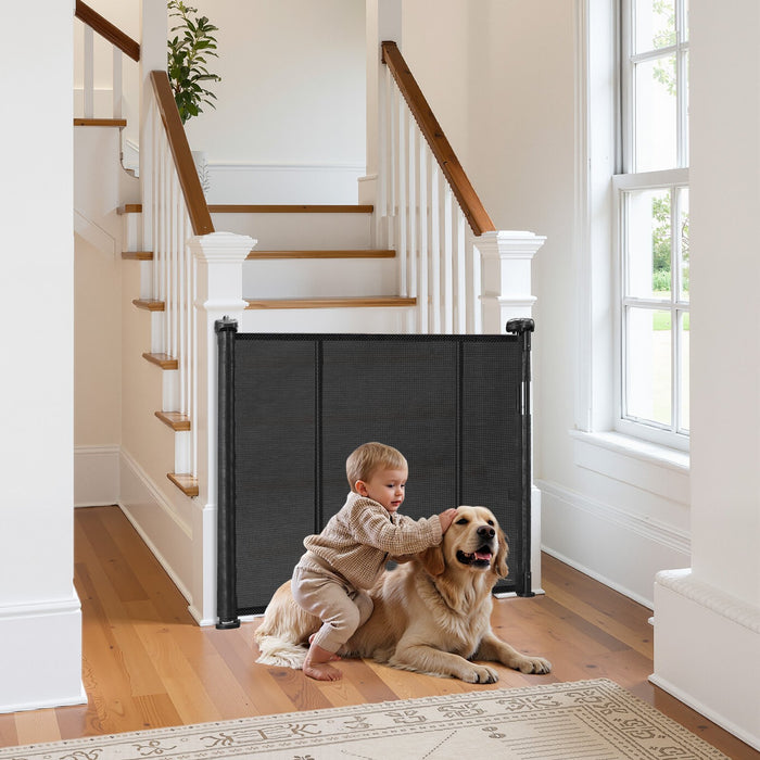 VEVOR Retractable Baby Gate, 870 mm Tall, Extends up to 2800 mm Wide, Retractable Gate for Kids or Pets, Mesh Material, Easy to Install for Indoor Stairs, Doorways, Hallways, Playrooms, Black