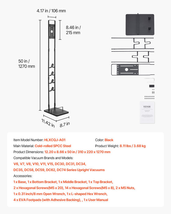 VEVOR Vacuum Stand, Compatible With Dyson V6 V7 V8 V10 V11 V15, Stable Vacuum Stand Holder with 4 Hooks for Dyson DC30 DC31 DC34 DC35 DC58 DC59 DC62 D74 Cordless Upright Vacuum Cleaners & Accessories