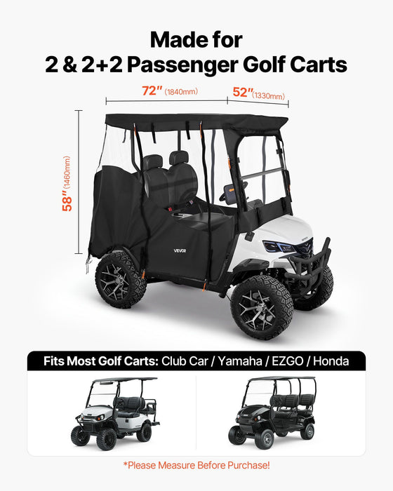 Golf Cart Cover, Visible Full-Enclosure 2&2+2 Passenger Golf Cart, 600D Waterproof Oxford Fabric Club Car Cover Fits Most Carts Club Car, Yamaha, EZGO, Honda, PVC Coating & Windproof Hook Design