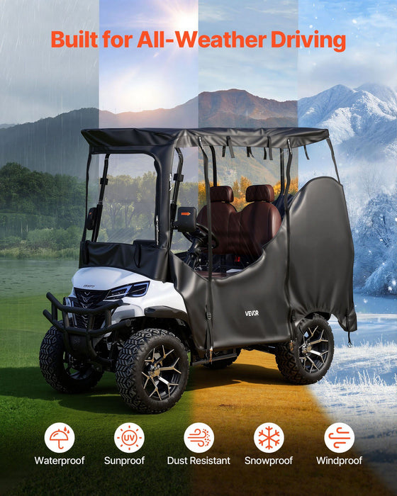 Golf Cart Cover, Visible Full-Enclosure 2&2+2 Passenger Golf Cart, 600D Waterproof Oxford Fabric Club Car Cover Fits Most Carts Club Car, Yamaha, EZGO, Honda, PVC Coating & Windproof Hook Design