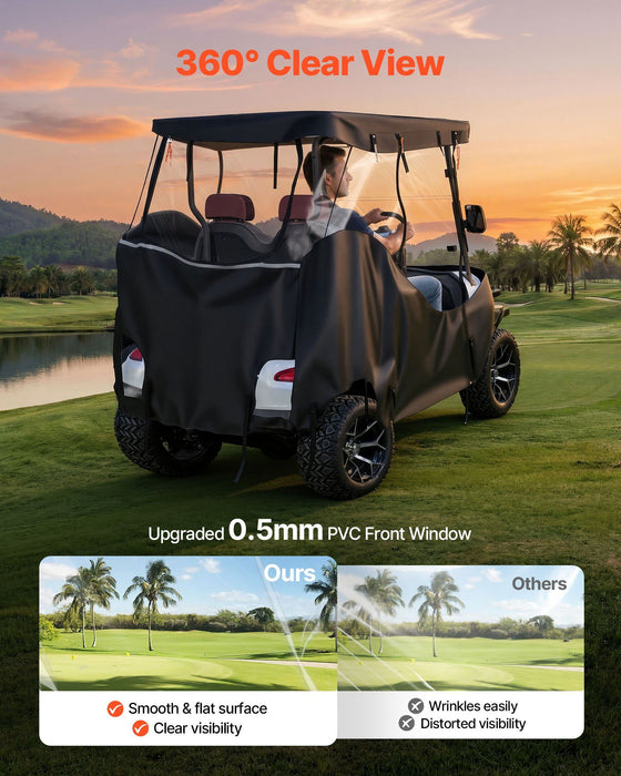 Golf Cart Cover, Visible Full-Enclosure 2&2+2 Passenger Golf Cart, 600D Waterproof Oxford Fabric Club Car Cover Fits Most Carts Club Car, Yamaha, EZGO, Honda, PVC Coating & Windproof Hook Design