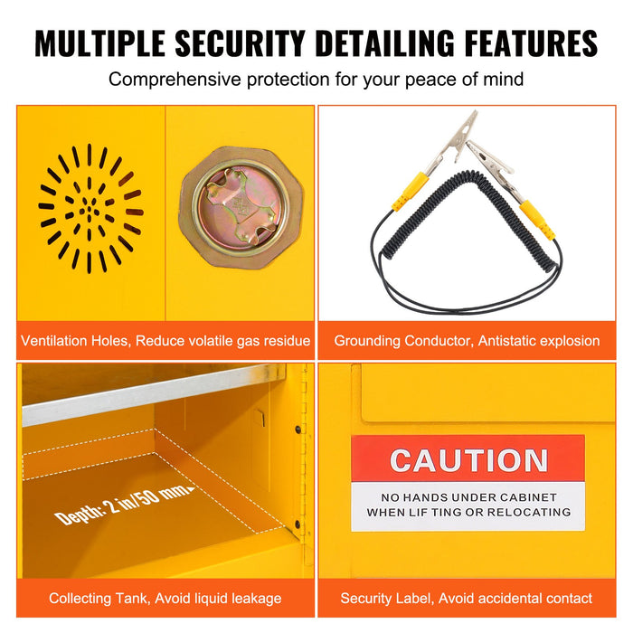 12 Gallon Safety Cabinet for Flammable Liquids Single door and Manual Close Yellow Hazardous Storage