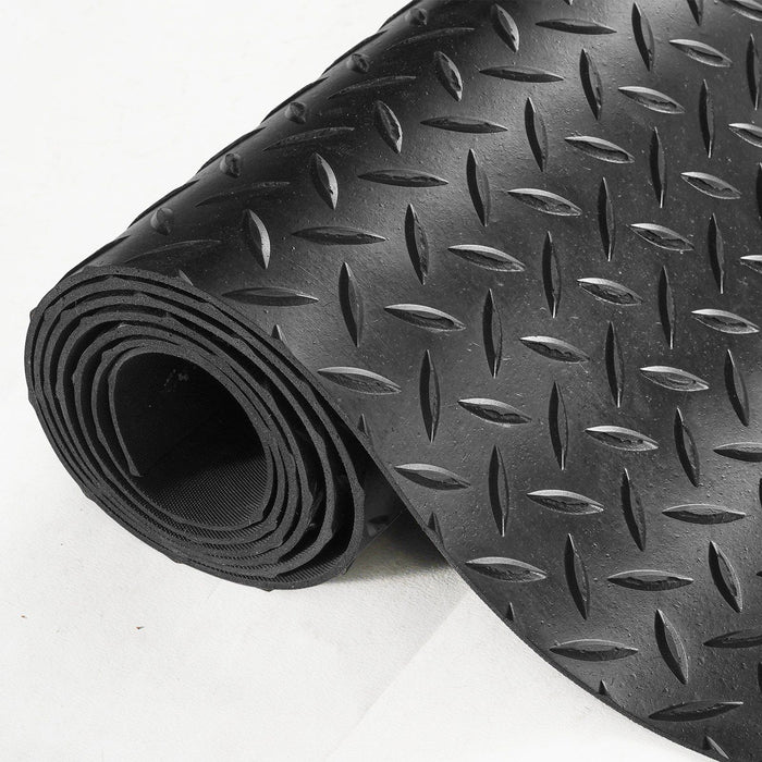 Diamond-Plate Rubber Flooring Roll, 3 mm x 4 ft x 10 ft Garage Floor Mat, SBR Rubber Garage Flooring Roll, Easy to Clean, Diamond Plate Rubber Mat for Under Cars, Garage Industry Gym, Black