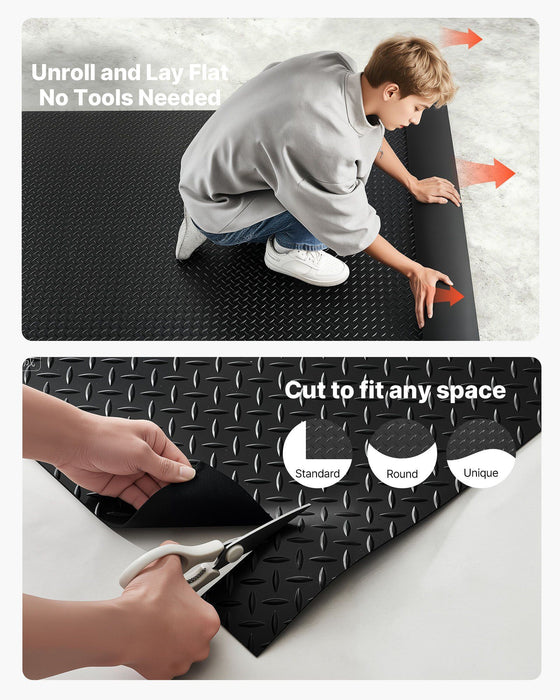 Garage Floor Roll, 1.22 x 6.1 m Garage Flooring Mat, 3 mm Thickened Rubber Diamond Plate Floor Protector Mat, Non-Slip, Wear-resist, Waterproof, Easy to Clean for Warehouse, Gyms, Trailer, Black