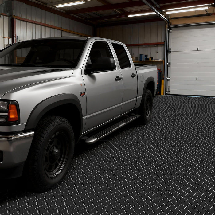 Garage Floor Roll, 1.22 x 6.1 m Garage Flooring Mat, 3 mm Thickened Rubber Diamond Plate Floor Protector Mat, Non-Slip, Wear-resist, Waterproof, Easy to Clean for Warehouse, Gyms, Trailer, Black
