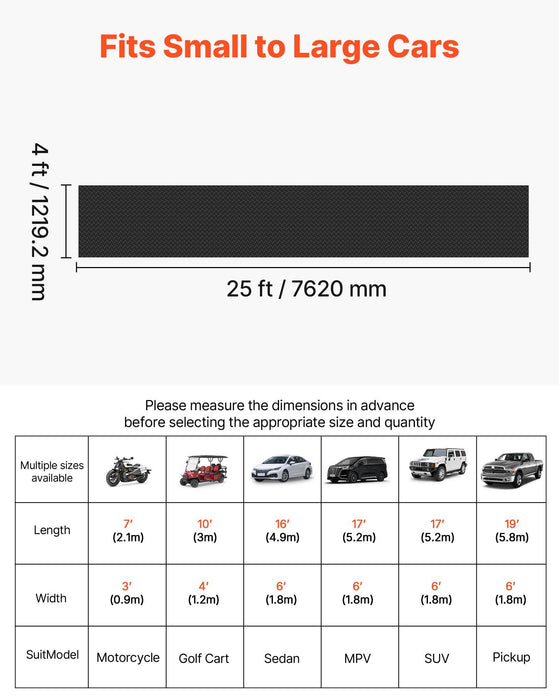 Garage Floor Roll, 1.22 x 7.62 m Garage Flooring Mat, 3 mm Thickened Rubber Diamond Plate Floor Protector Mat, Non-Slip, Wear-resist Waterproof, Easy to Clean for Warehouse, Gyms, Trailer, Black