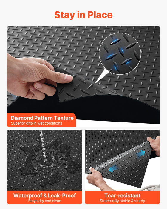 Garage Floor Roll, 1.22 x 7.62 m Garage Flooring Mat, 3 mm Thickened Rubber Diamond Plate Floor Protector Mat, Non-Slip, Wear-resist Waterproof, Easy to Clean for Warehouse, Gyms, Trailer, Black