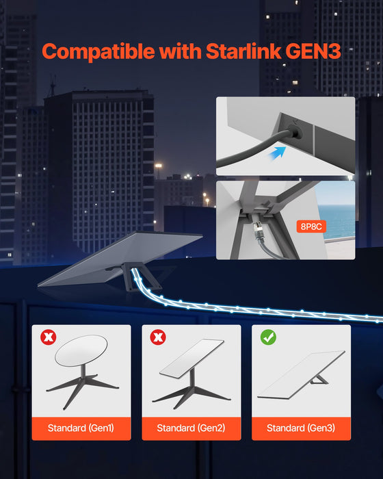 VEVOR Starlink Gen 3 Cable,22.86 m, 26 AWG Copper Core, Durable Extension Cable for Standard Generation 3, Compatible with Starlink Rectangular Satellite V3, Flexible Wiring for RV, Backyard, Camping