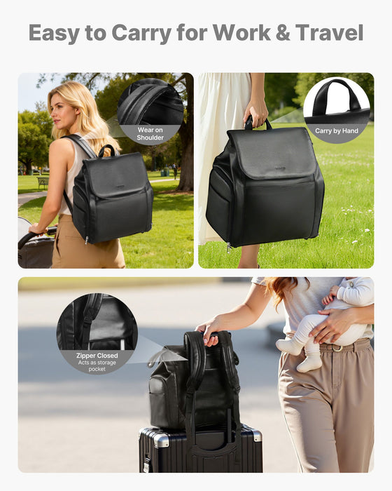 VEVOR Breast Pump Backpack, Breast Feeding Bag with Ice Pack, Fits for S1/S2, Pumping Accessories & Breastmilk Storage, Portable Pump Carrying Case for Work, Travel and Family Use, Black