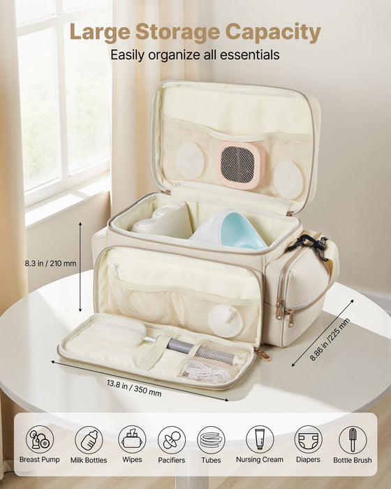 Breast Pump Bag, Breast Feeding Bag with Waterproof Mat, Fits for S1/S2, Pumping Accessories & Breastmilk Storage, Portable Pump Carrying Case for Work, Travel and Family Use, Beige