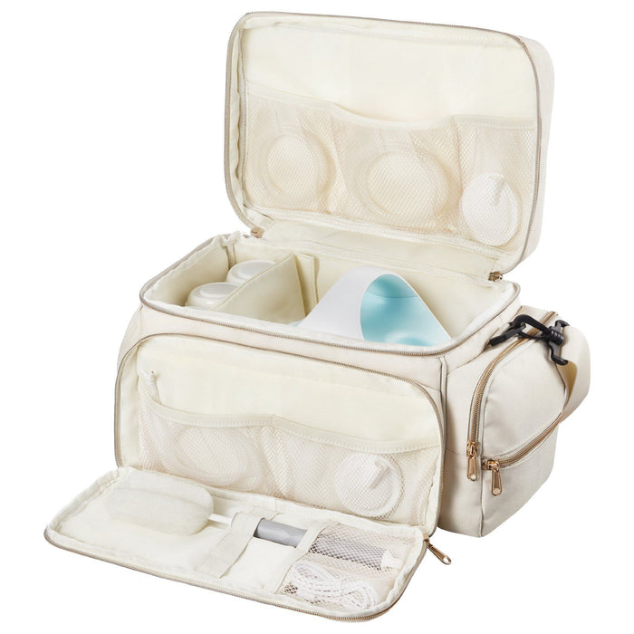 Breast Pump Bag, Breast Feeding Bag with Waterproof Mat, Fits for S1/S2, Pumping Accessories & Breastmilk Storage, Portable Pump Carrying Case for Work, Travel and Family Use, Beige