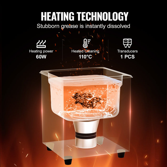 VEVOR 2L Ultrasonic Cleaner with Heater Timer & Basket, Professional Digital Sonic Cavitation Machine, 60W Cleaning Machine for Watch Instruments, Glasses, Coin, Metal Parts, Tool