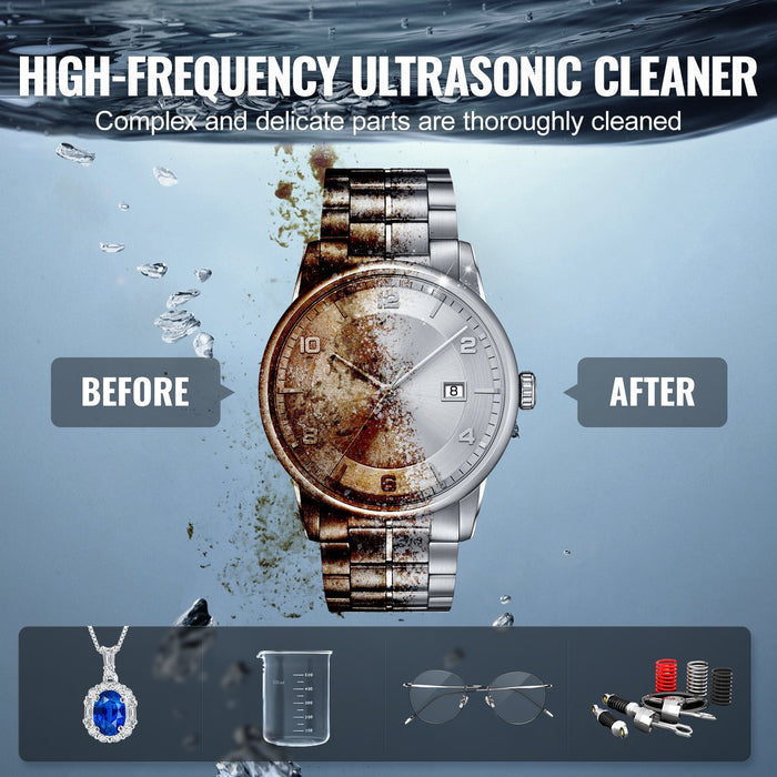VEVOR 2L Ultrasonic Cleaner with Heater Timer & Basket, Professional Digital Sonic Cavitation Machine, 60W Cleaning Machine for Watch Instruments, Glasses, Coin, Metal Parts, Tool