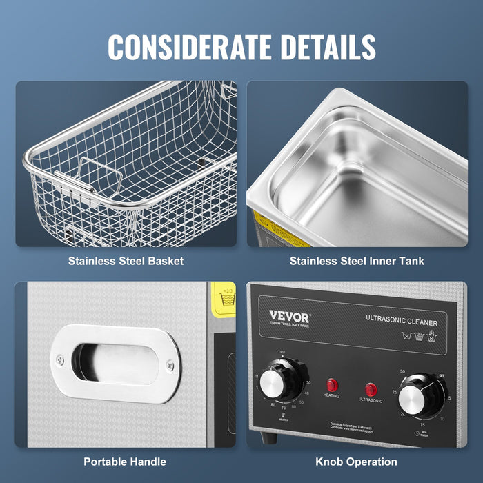 VEVOR 3L Ultrasonic Cleaner with Heater Timer & Basket, Professional Digital Sonic Cavitation Machine, 120W Cleaning Machine for Watch Instruments, Glasses, Coin, Metal Parts, Tool