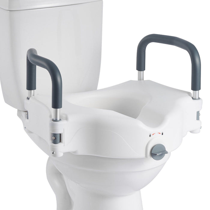 Raised Toilet Seat with Arms, 136.1 kg Load Capacity, 127 mm Lift Height, Widened Commode Elevated Toilet Seat Riser with Padded Handles for Seniors, Elderly, Handicap, Disabled, and Adults Use