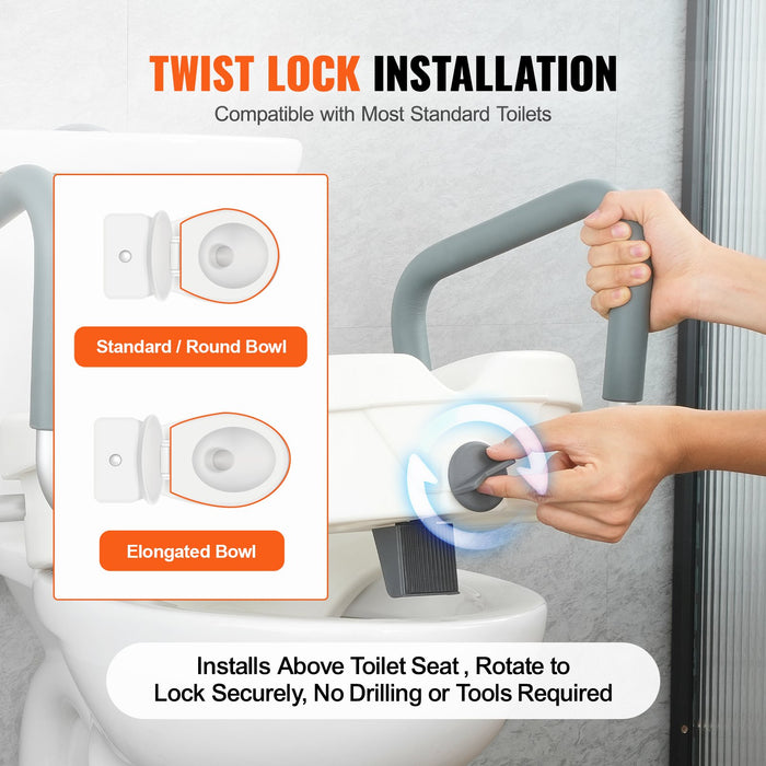 VEVOR Raised Toilet Seat, 5" Height Raised, 350 lbs Weight Capacity, for Round and Elongated Toilet, Twist Lock Installation,19.1" - 21.7" Adjustable Width, for Elderly, Handicap, Patient, Pregnant, M
