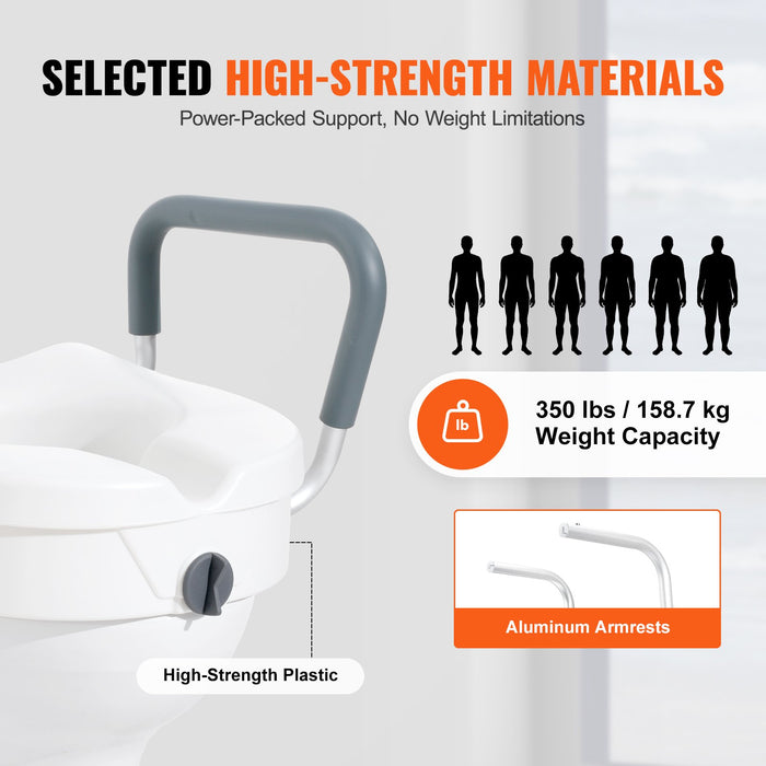 VEVOR Raised Toilet Seat, 5" Height Raised, 350 lbs Weight Capacity, for Round and Elongated Toilet, Twist Lock Installation,19.1" - 21.7" Adjustable Width, for Elderly, Handicap, Patient, Pregnant, M