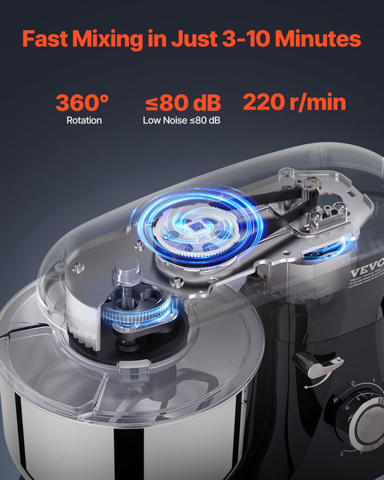 VEVOR Stand Mixer 5.68 L Electric Dough Mixer 1100W 6 + P Speeds Food Beater