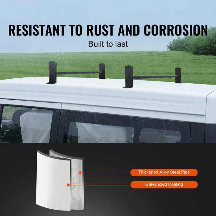 VEVOR 2 Bars Van Roof Ladder Rack 500 LBS Adjustable 35.8" to 57.5" Alloy Steel