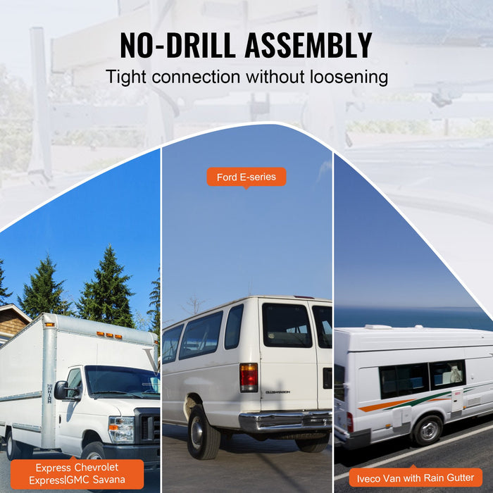 VEVOR 3-Bar Van Roof Ladder Rack Adjustable 56.3"-61.4" for Full-Size Vans
