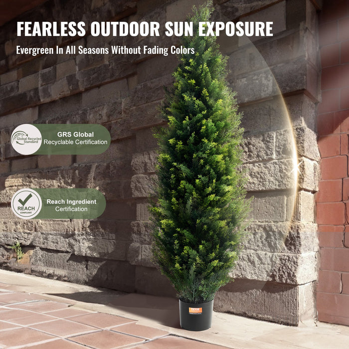 VEVOR 2 Pack 5' Artificial Cedar Topiary Tree Faux Plant UV Decor In/Outdoor