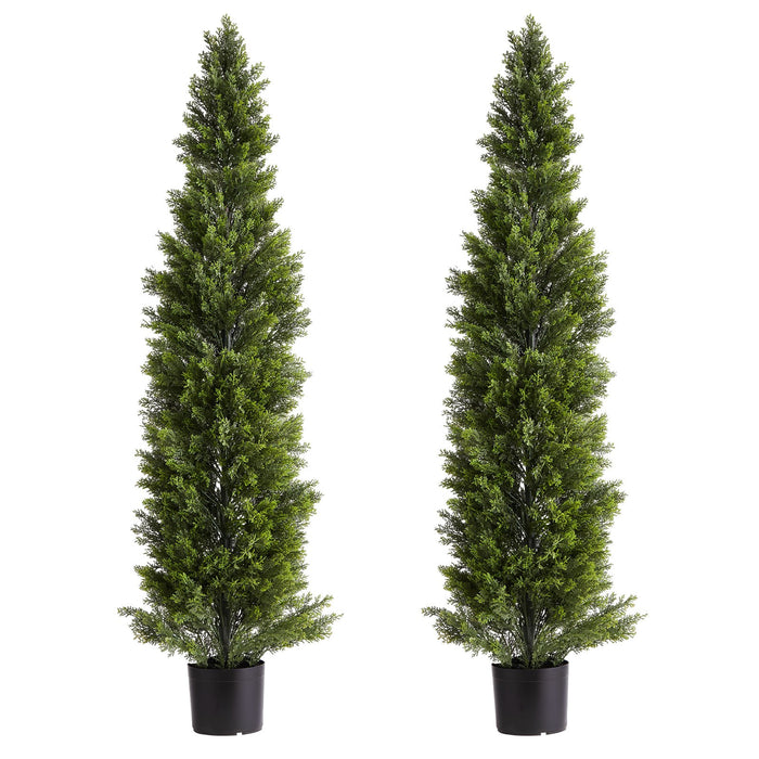 VEVOR Artificial Topiary Cedar Trees, 2 Set 1524mm Faux Pine Shrubs Plants, Fake Silk Tree Look Real, Easy Assembly for Decor Front Porch Outdoor Patio Garden Balcony Backyard Indoor Office