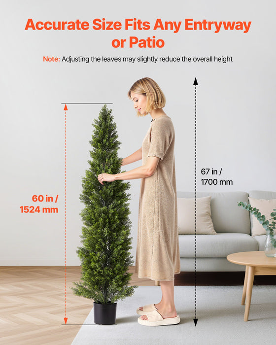 VEVOR Artificial Topiary Cedar Trees, 2 Set 1524mm Faux Pine Shrubs Plants, Fake Silk Tree Look Real, Easy Assembly for Decor Front Porch Outdoor Patio Garden Balcony Backyard Indoor Office