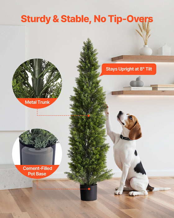 VEVOR Artificial Topiary Cedar Trees, 2 Set 1524mm Faux Pine Shrubs Plants, Fake Silk Tree Look Real, Easy Assembly for Decor Front Porch Outdoor Patio Garden Balcony Backyard Indoor Office