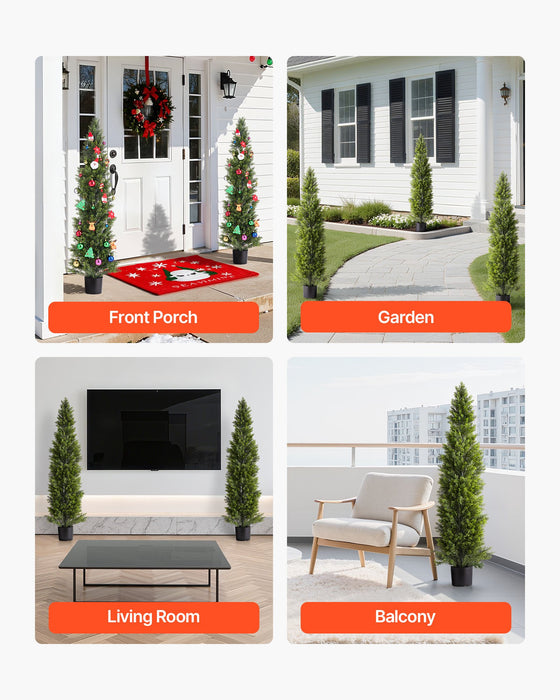VEVOR Artificial Topiary Cedar Trees, 2 Set 1524mm Faux Pine Shrubs Plants, Fake Silk Tree Look Real, Easy Assembly for Decor Front Porch Outdoor Patio Garden Balcony Backyard Indoor Office