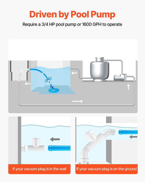 VEVOR Suction Pool Cleaner, Automatic Pool Vacuum Cleaner, Suction Side Automatic Pool Cleaner, Suction Vacuum Pool Sweeper with 12 Hoses, for In-ground and Above-ground Pool Up to 609.6 x 1066.8 cm