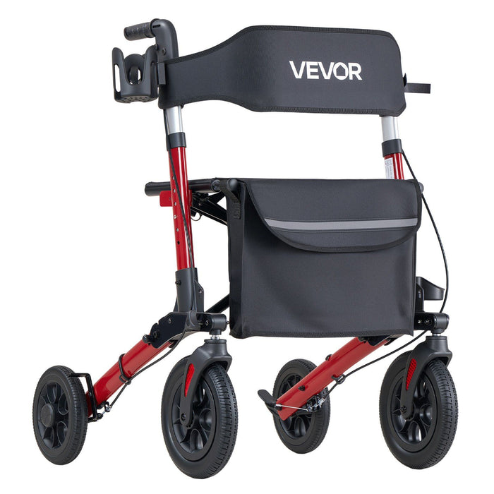 Rollator Walker with Seat for Seniors, Ultra Compact 3-Fold Rolling Walker, Lightweight Aluminum Mobility Walking Aid with PU Solid Wheels, Adjustable Handle, Cup & Cane Holder - Supports 136kg