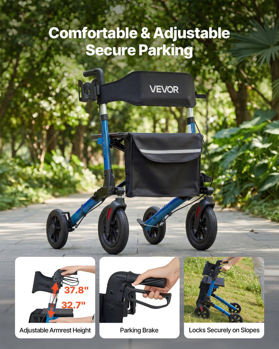 Rollator Walker with Seat for Seniors, Ultra Compact 3-Fold Rolling Walker, Lightweight Aluminum Mobility Walking Aid with PU Solid Wheels, Adjustable Handle, Cup & Cane Holder - Supports 136kg