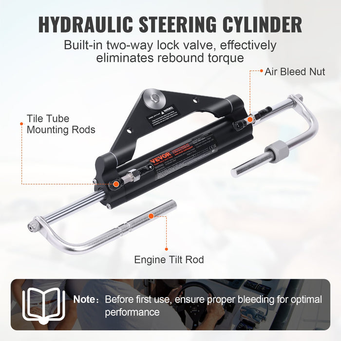 VEVOR 150HP Hydraulic Outboard Steering Kit Boat Marine System, Built-in Two-Way Lock Cylinder, 150HP Pump and High-Strength Nylon Hose for Single Station, Single-Engine use