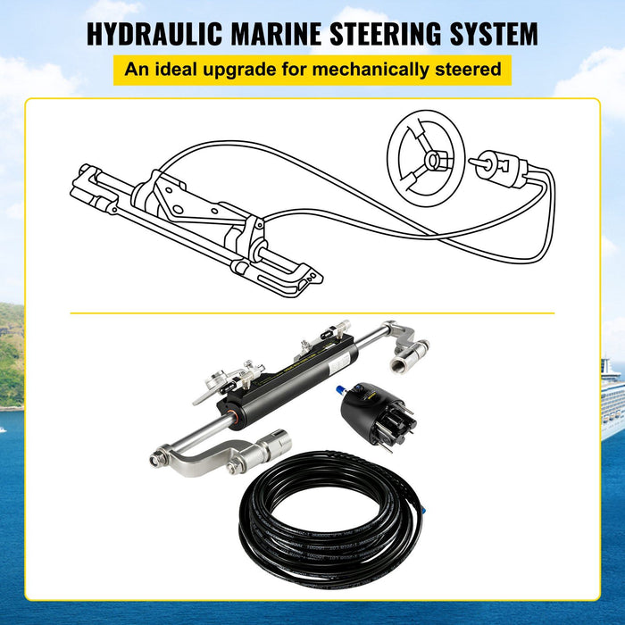 Hydraulic Steering Kit 300HP Hydraulic Steering Compact Cylinder Hydraulic Outboard Steering Kit with Helm Pump for Boat Marine Steering System