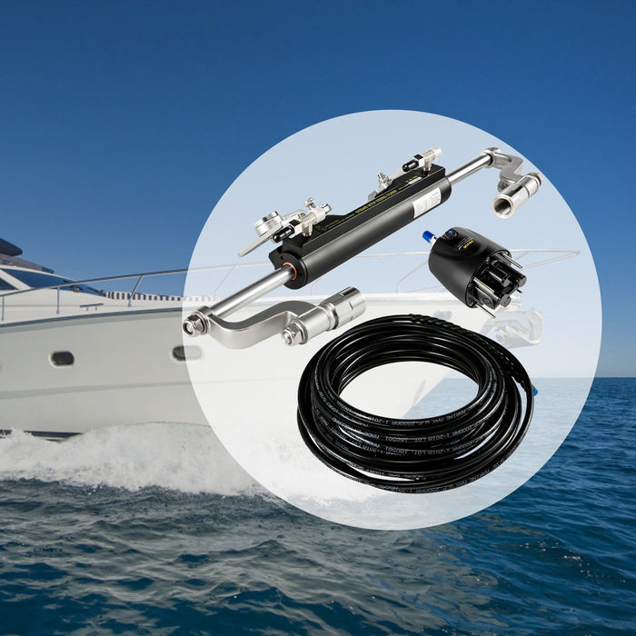 Hydraulic Steering Kit 300HP Hydraulic Steering Compact Cylinder Hydraulic Outboard Steering Kit with Helm Pump for Boat Marine Steering System