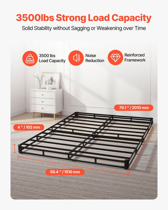 Box Spring, Queen Size Bed Frame with Washable Fabric Cloth, Heavy Duty Metal Frame for Queen Bed, 102 mm Mattress Foundation, 1587.57 kg Max Weight Capacity, Easy Assembly, 2010 x 1510 x 102 mm