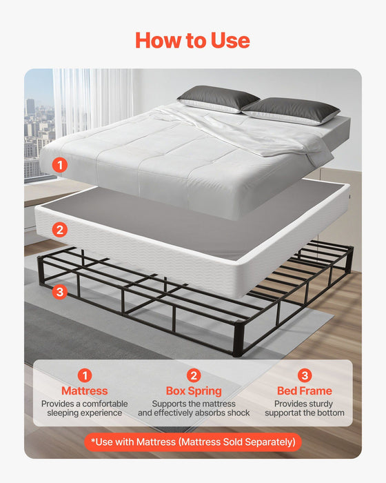 Box Spring, King Size Bed Frame with Washable Fabric Cloth, Heavy Duty Metal Frame for King Bed, 230 mm Mattress Foundation, 1587.57 kg Max Weight Capacity, Easy Assembly, 2010 x 1925 x 230 mm