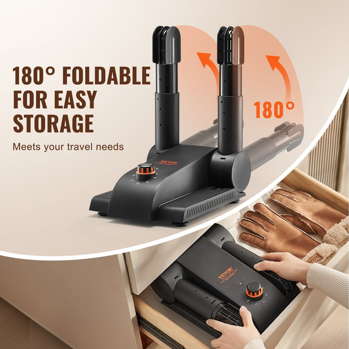 VEVOR Foldable 2-Tube Shoe Dryer Boot Dryer with Heat Blower Black & Orange