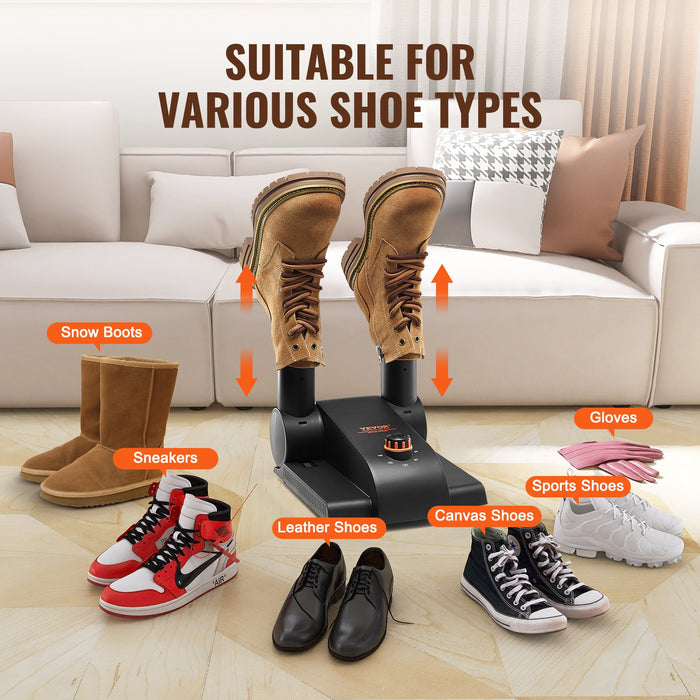 VEVOR Foldable 2-Tube Shoe Dryer Boot Dryer with Heat Blower Black & Orange