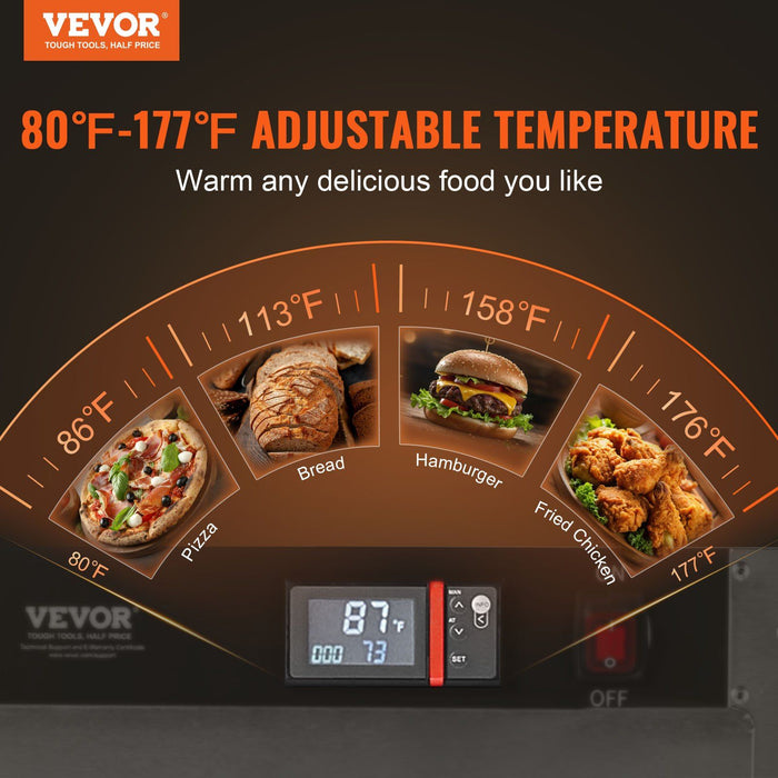 Hot Box Food Warmer, 4-Tier Concession Warmer with Water Tray, 4 Pans, Single-door and Adjustable Shelves, Stainless Steel Food Warmer Cabinet, Ideal for Storing Pizza, Chicken, Restaurant