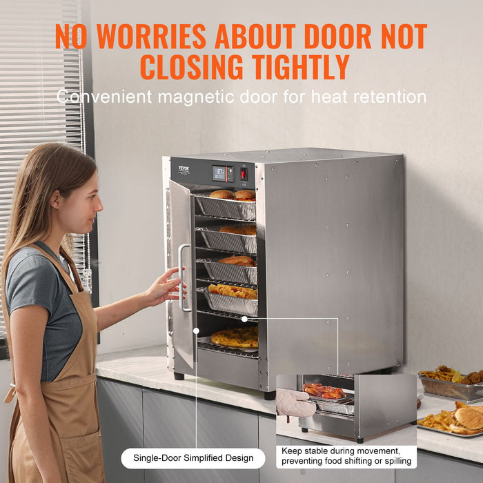 VEVOR Hot Box Food Warmer, 5-Tier Concession Warmer with Water Tray, 5 Pans, Single-door and Adjustable Shelves, Stainless Steel Food Warmer Cabinet, Ideal for Storing Pizza, Chicken, Restaurant