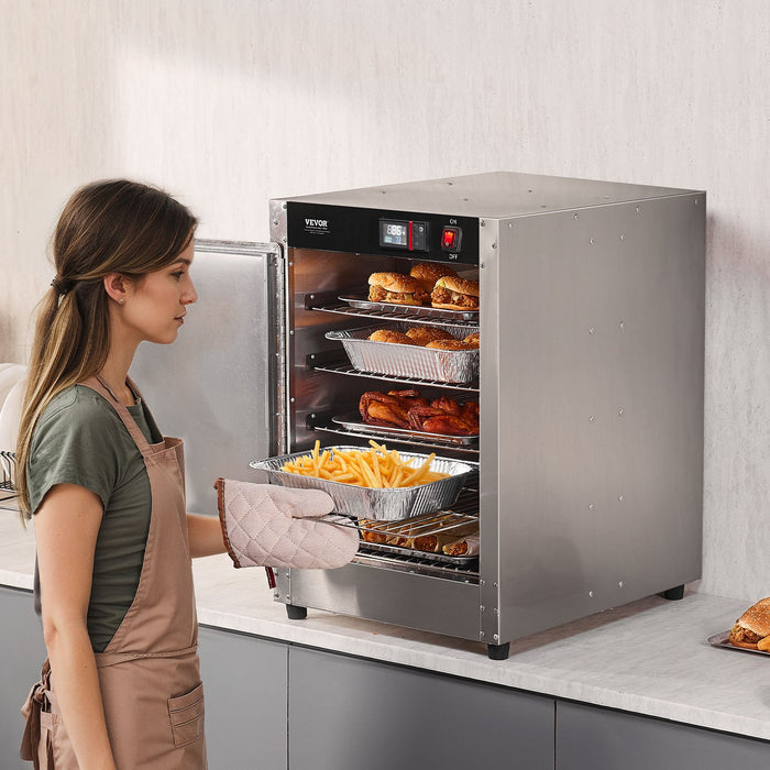 VEVOR Hot Box Food Warmer, 5-Tier Concession Warmer with Water Tray, 5 Pans, Single-door and Adjustable Shelves, Stainless Steel Food Warmer Cabinet, Ideal for Storing Pizza, Chicken, Restaurant