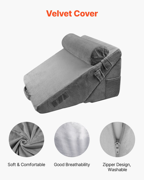 VEVOR Bed Wedge Pillow for Sleeping, 3 Pcs Adjustable Orthopedic Bed Wedge Set, with Washable Cover & Foam Support, Post Surgery Pillow for Acid Reflux, Back Pain, Snoring Relief & GERD, Dark Grey