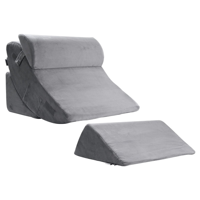 VEVOR Wedge Pillow for Sleeping, 4 Pcs Adjustable Orthopedic Bed Wedge Set, Support Leg Neck Shoulder, Post Surgery Pillow for Back Pain, Acid Reflux, Snoring Relief, Sitting up in Bed, Dark Grey