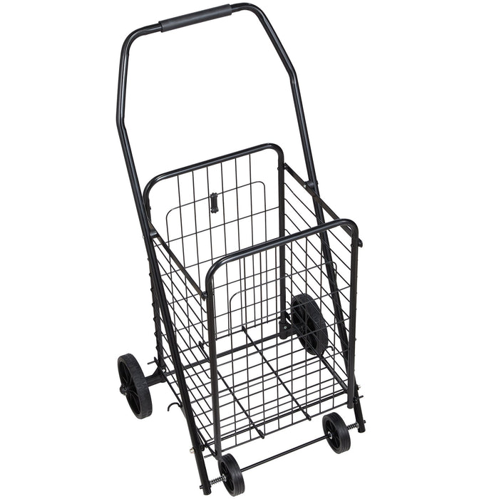 VEVOR Shopping Cart, Folding Grocery Utility Cart with Swivel Wheels, 40.8 kg Large Load Capacity, Heavy Duty Rolling Laundry Basket Butler for Laundry, Shopping, Camping, Grocery, Luggage, Black